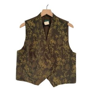 VTG Country Classics by Koret Gold Brocade Vest Bamboo Floral Asian Motif Large
